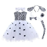 Dalmatian Costumes Kids, Girls Shirt Tutu Outfit Ears Headband Accessories for 101 Day Of School Shirt Dalmatians for Girls Spotted Dress